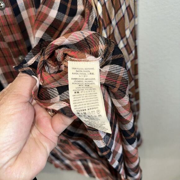 Free People Copper Plaid Snow Top Mountain Top Shirt Button down Medium M NEW - Picture 16 of 16